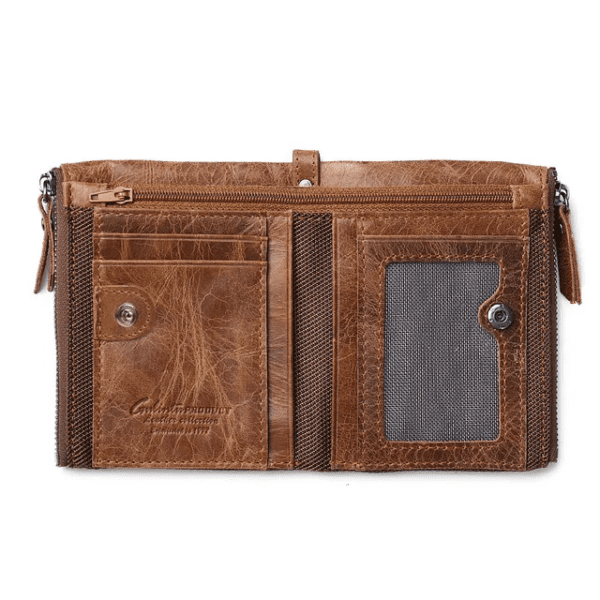 Manfig Original Cow Leather Double Ykk Zepper Wallet For Men - Image 4