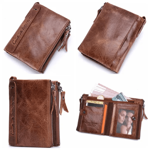 Manfig Original Cow Leather Double Ykk Zepper Wallet For Men - Image 5